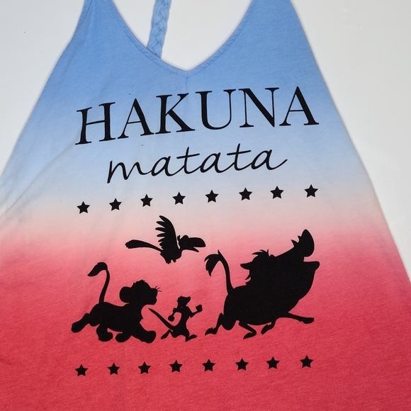 Disney Size XS Lion King Hakuna Matata Tank Top Razorback Red White Blue - Picture 2 of 5
